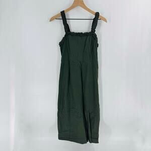 Urban Outfitters Linen Blend Smocked Strap Midi Dress Dark Green Size Small